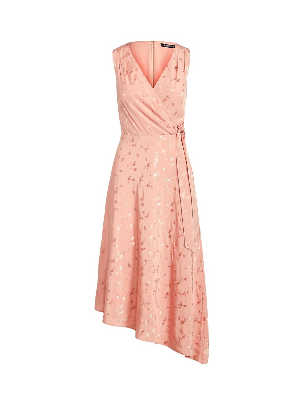 Ralph Lauren Peach Wrap Asymmetrical Midi Dress pink flowers